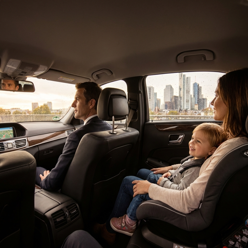 Safe family travel in Frankfurt taxi with child seats