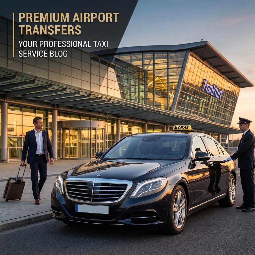 Luxury Mercedes Taxi Service in Frankfurt am Main Skyline