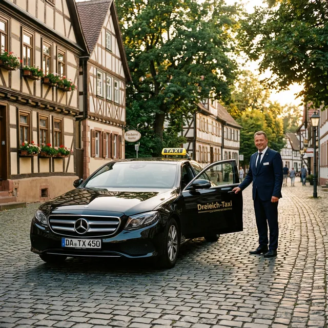 Taxi Dreieich — professioneller Fahrer mit Mercedes