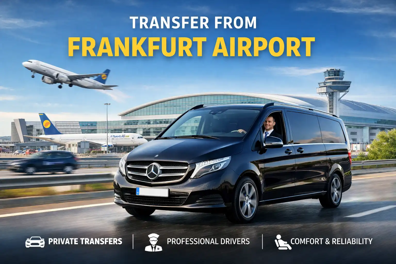 Frankfurt Airport terminal transfer service — Comfortable Mercedes ride from Terminal 1 and Terminal 2